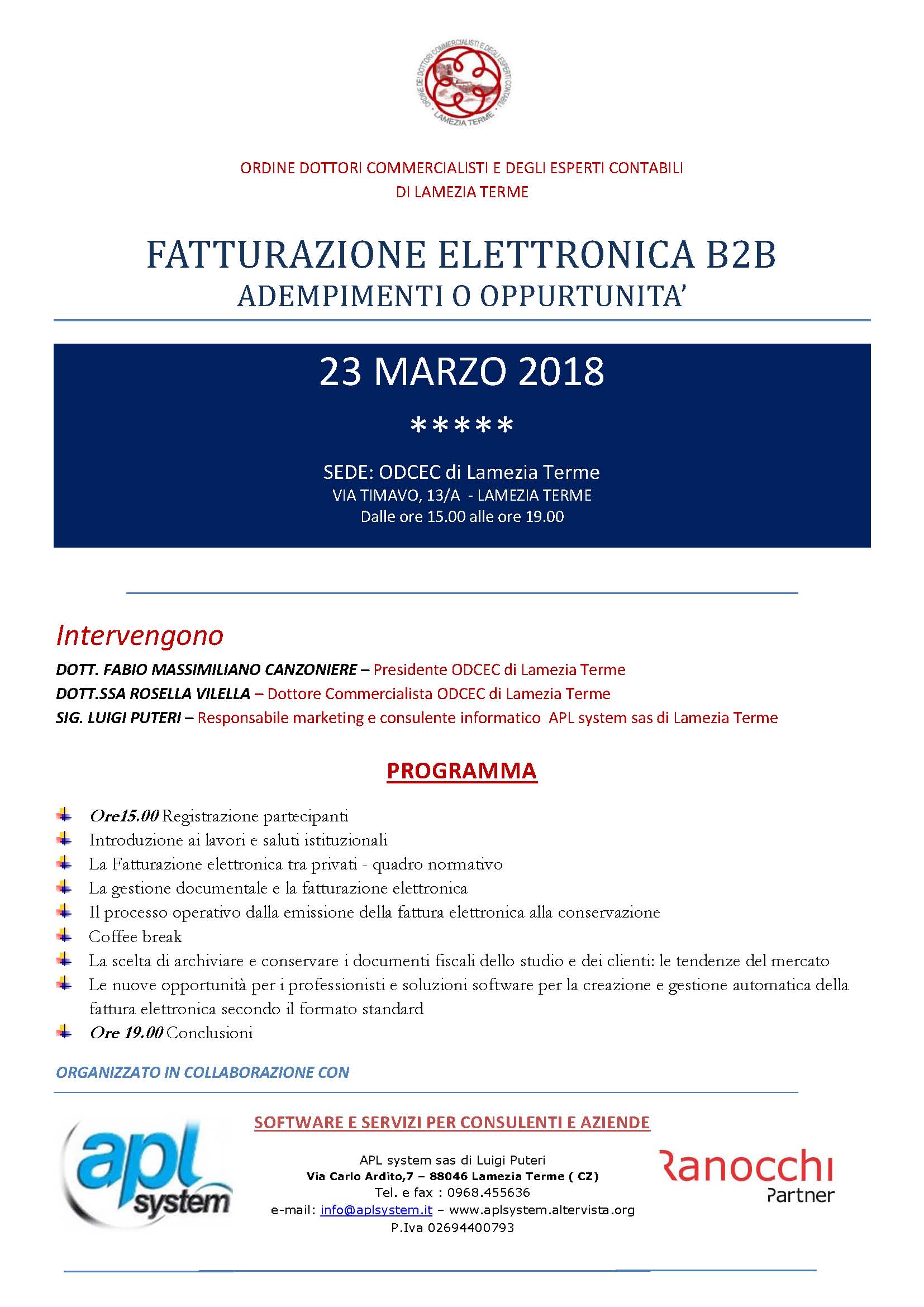fatturazione elettronica b2b convegno lamezia terme 23 marzo 2018